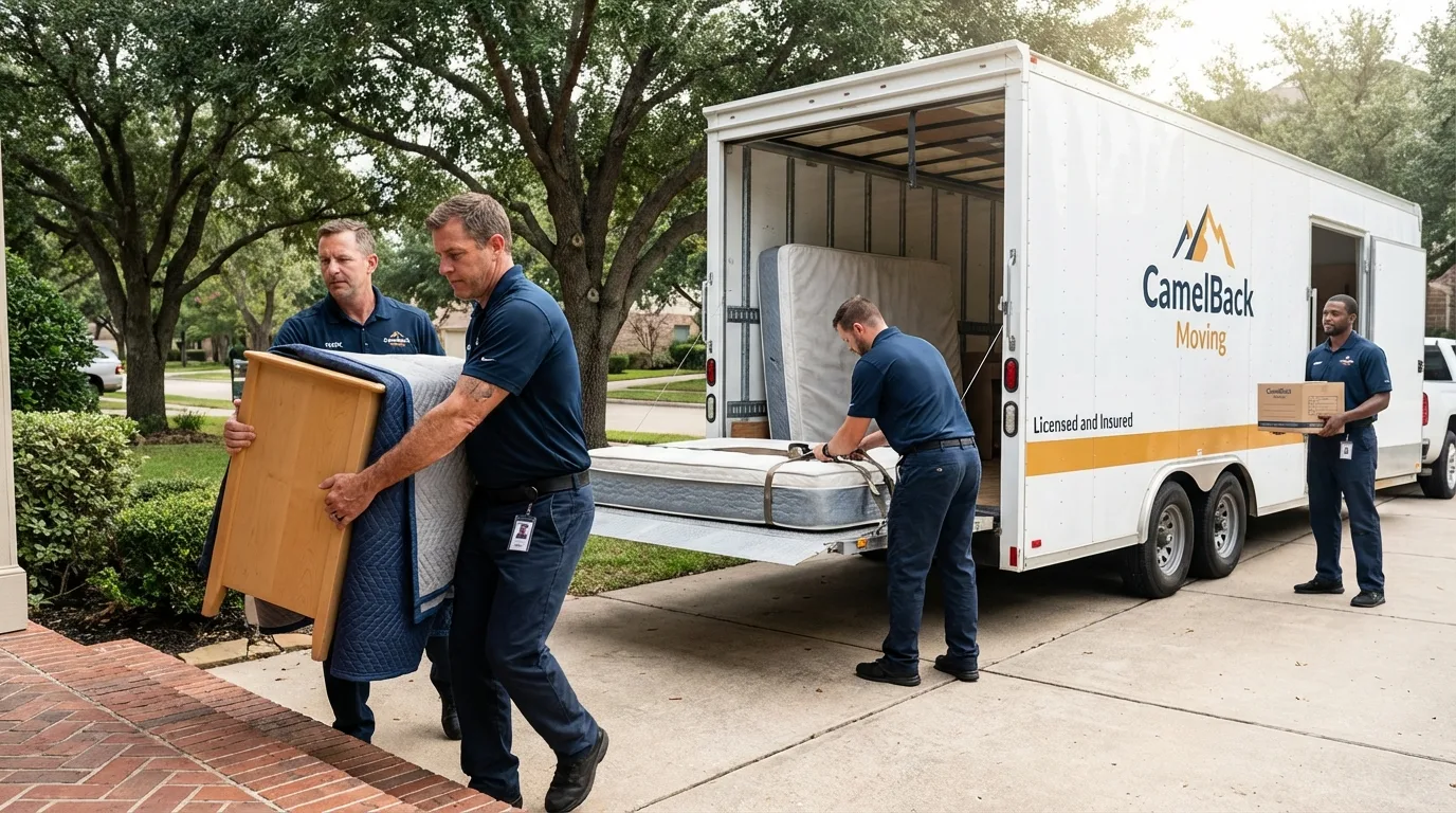 Crew loading residential truck for cross-state move from Holley, NY