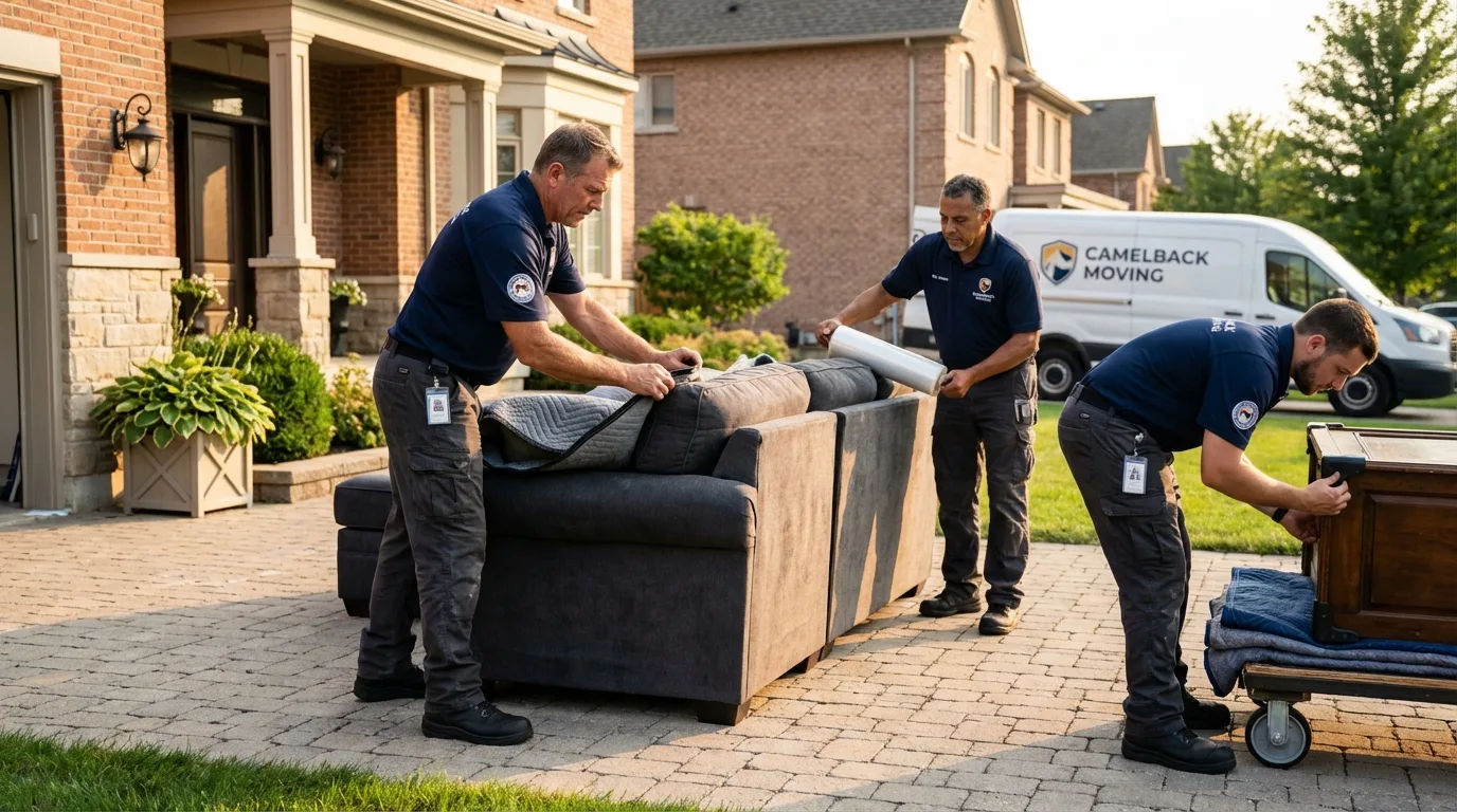 Large estate moving crew wrapping furniture in Holley, NY